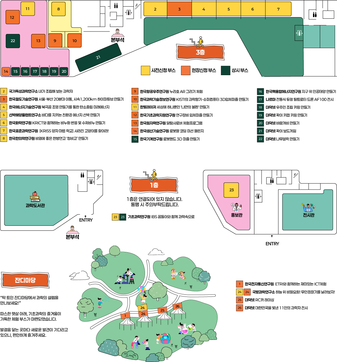 IBS 문화센터 3층, 2층, 잔디마당 배치도